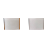 Pair of vintage brass and curved glass wall lights, France, 1970.