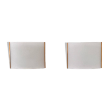 Paire d'appliques vintage en laiton et verre bombé, France, 1970