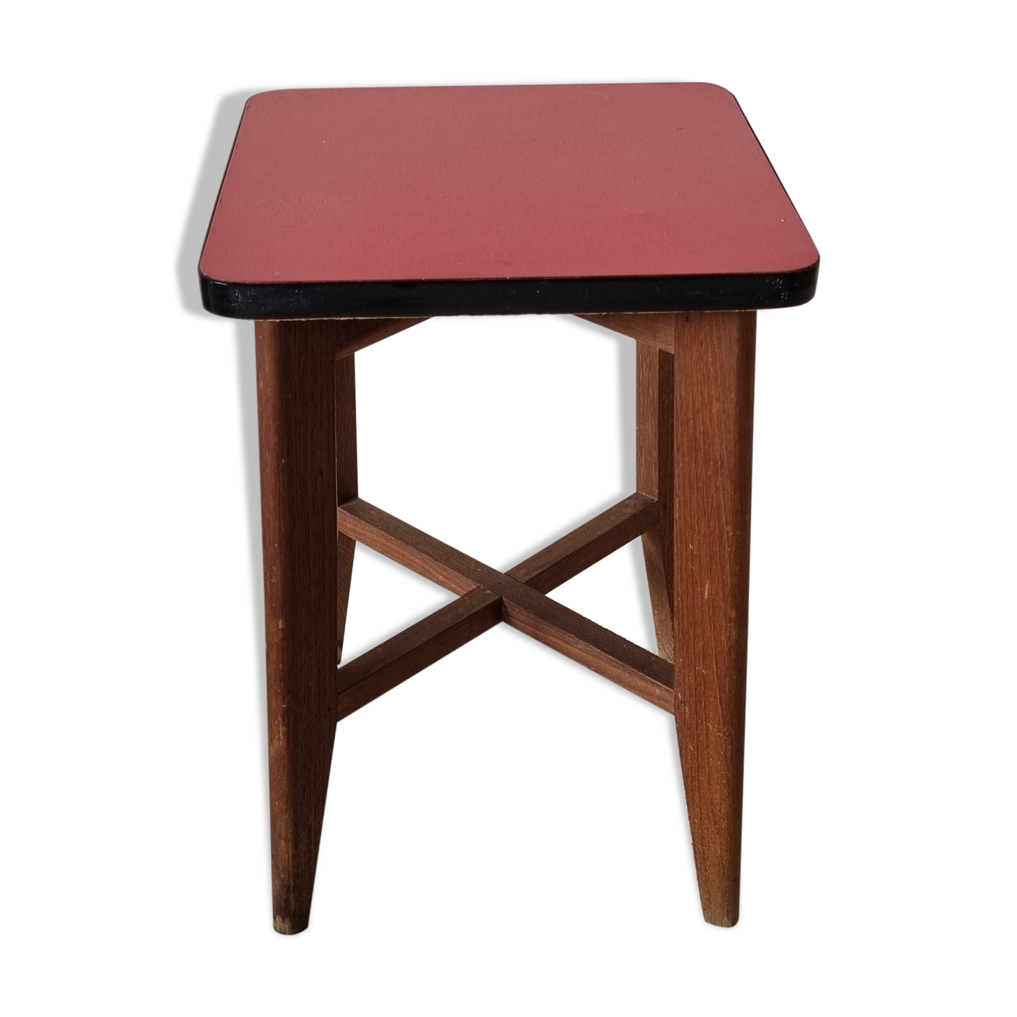 Wooden stool and red formica