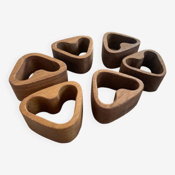 Set of 6 old teak napkin rings