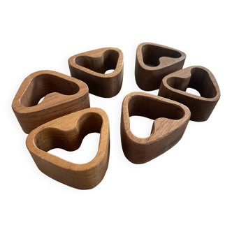 Set of 6 old teak napkin rings