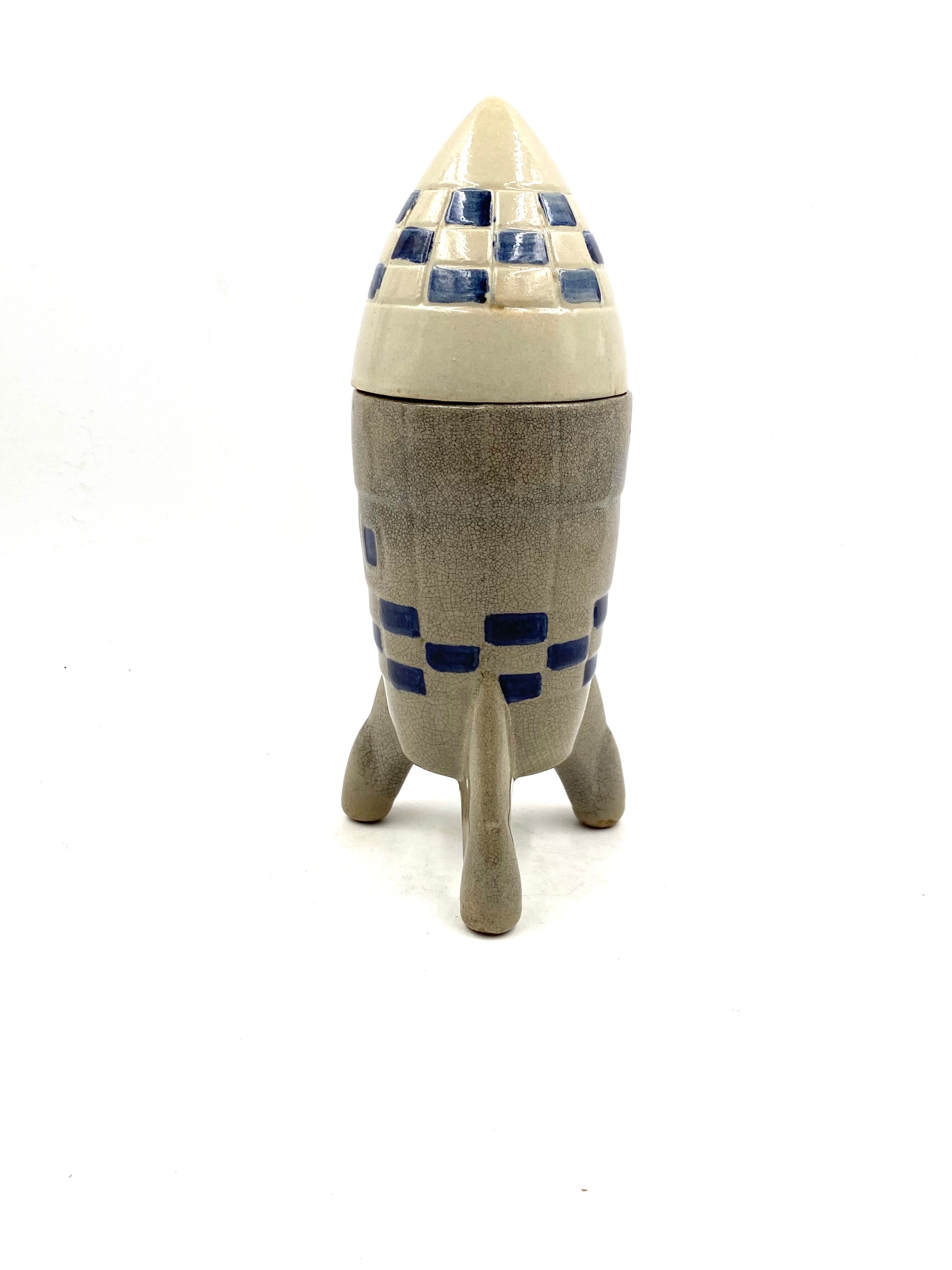 Ceramic rocket, spaceship bottle, France 1940s-1950s