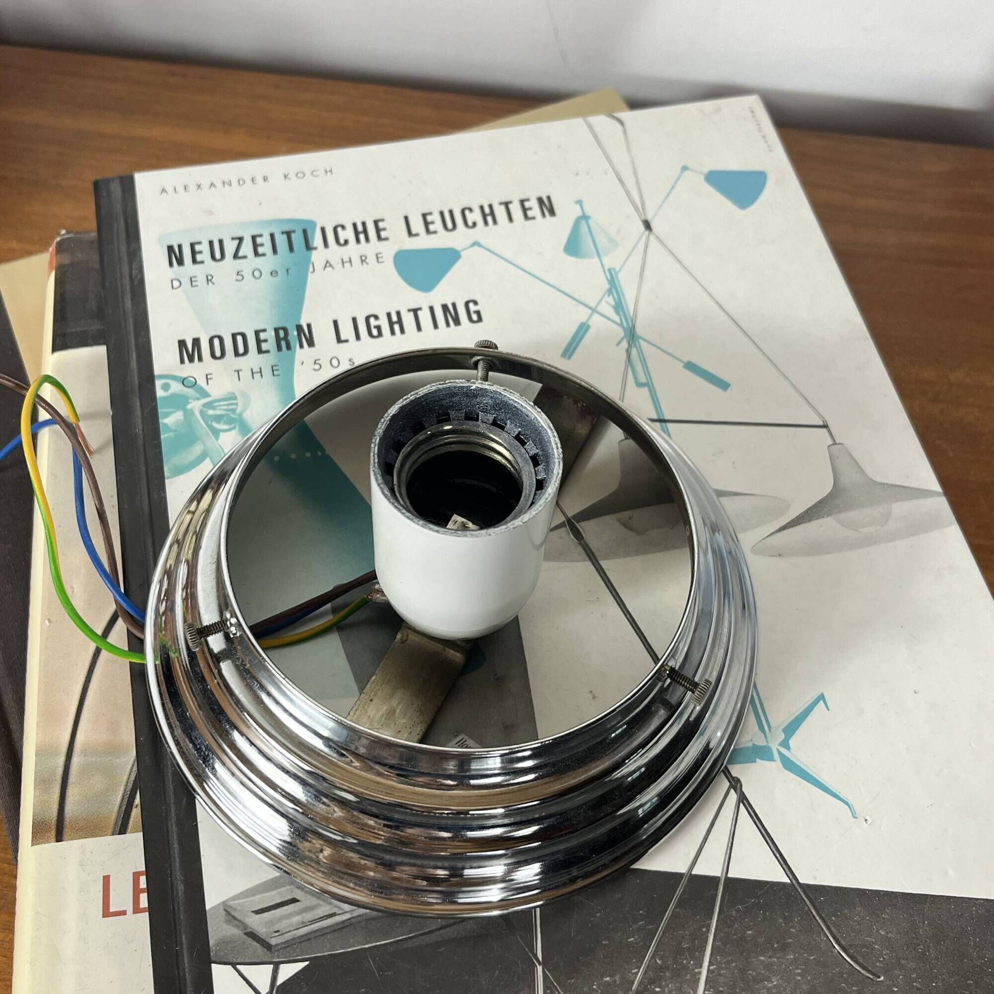Ceiling light or wall light with a white opaline glass globe, 20 cm, stainless steel rose.