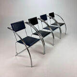 Set of 4 Postmodern Black and Blue and chrome tubular chairs, 1980s