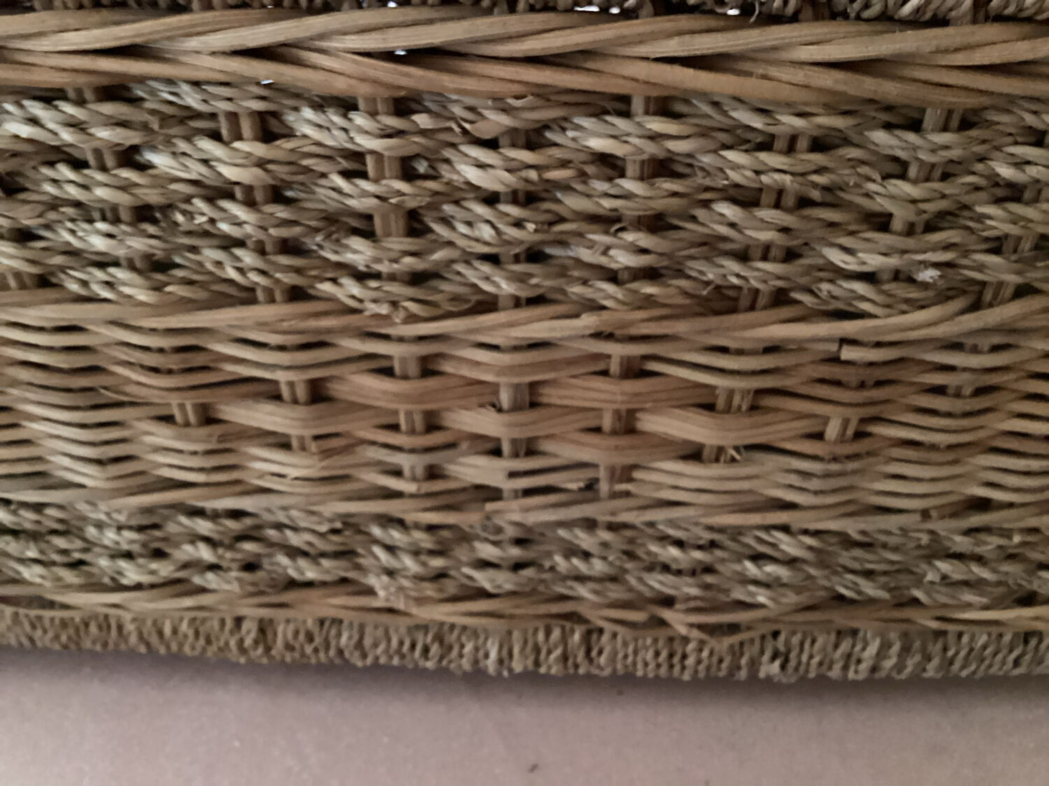 Coffre rotin et corde rafia structure bois - vintage