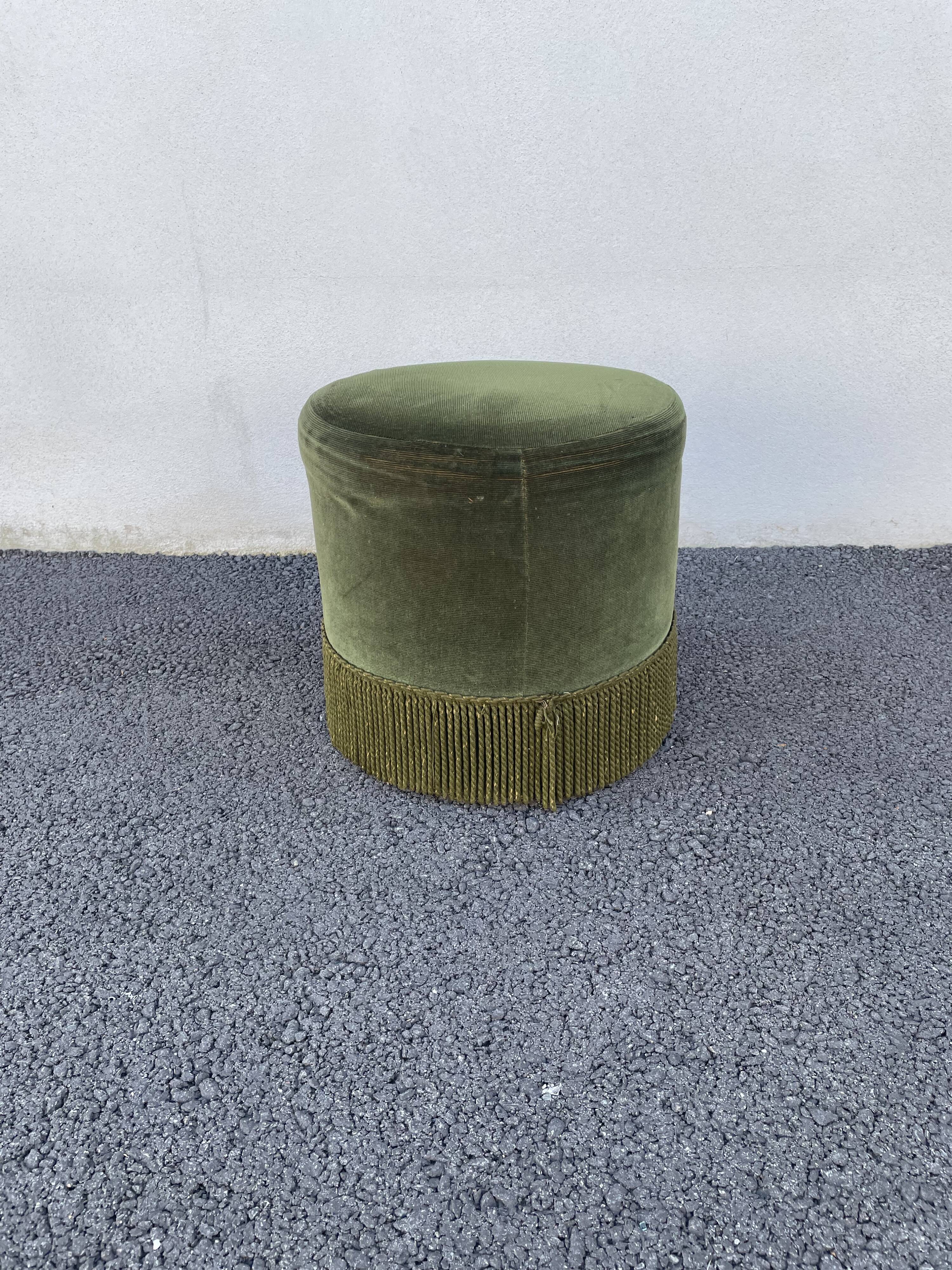 Green velvet pouf
