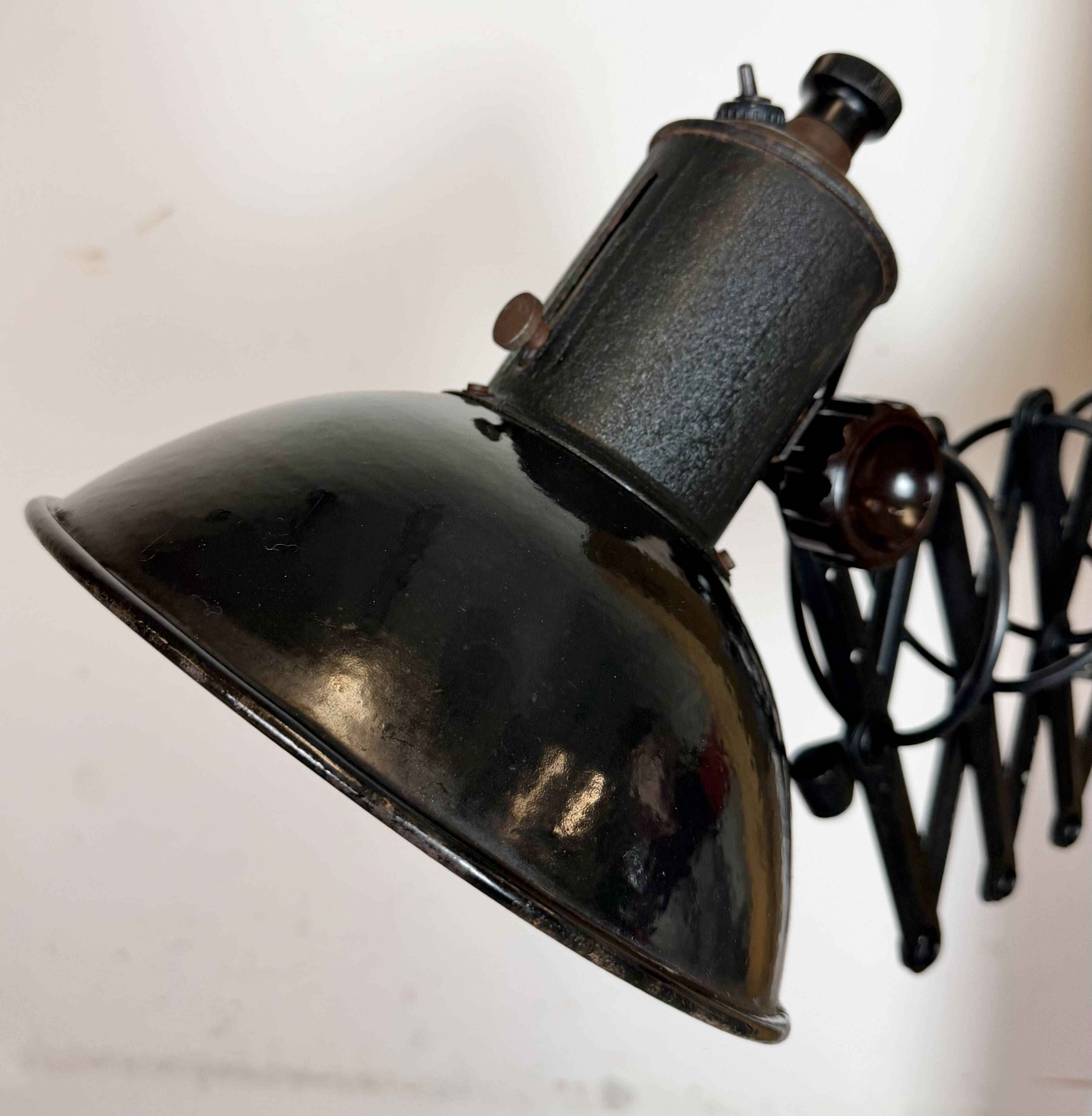 Industrial Black Enamel Scissor Wall Lamp, 1950s