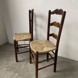 Pair of rustic oak straw chairs