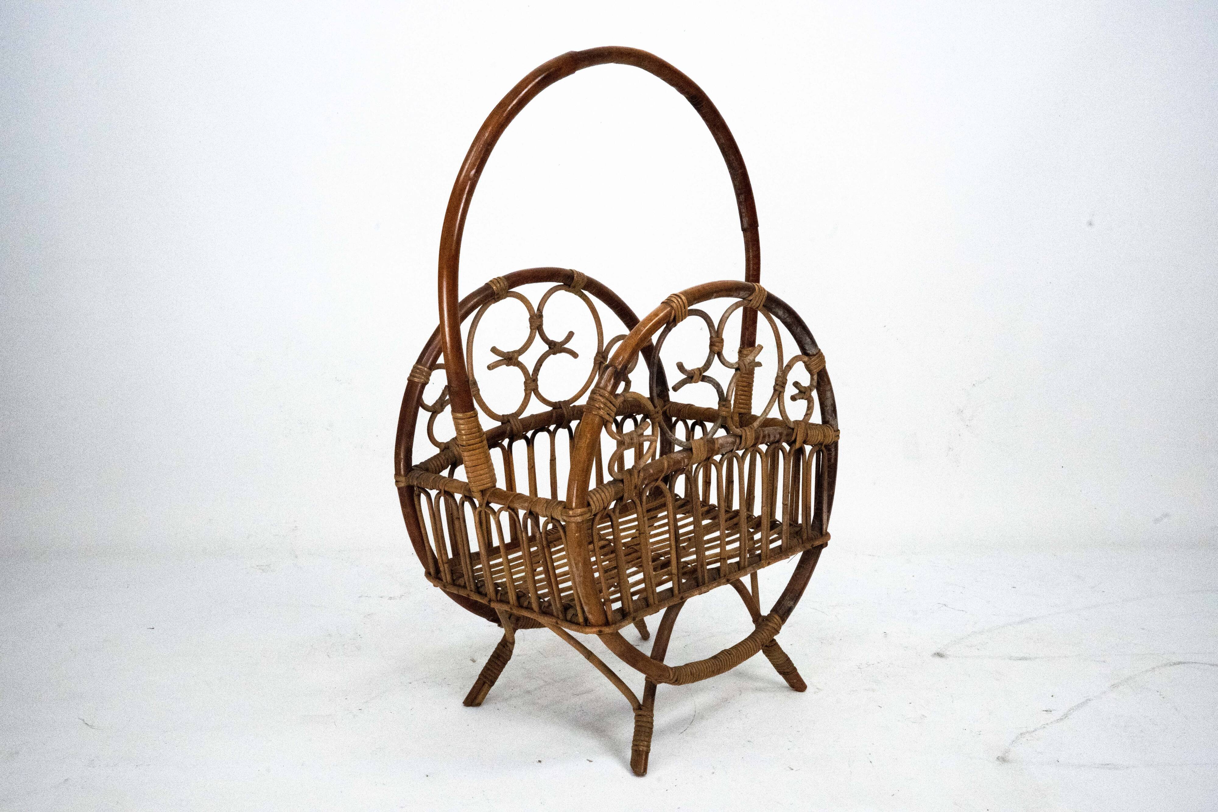 Italian Bamboo & Rattan Magazine Rack, 1950s