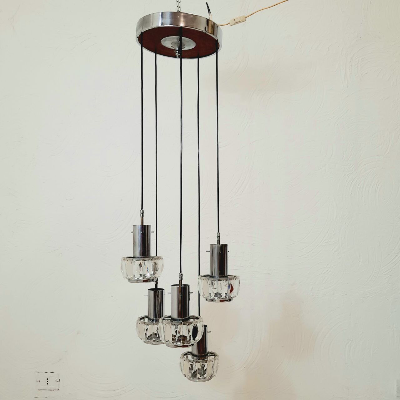 Cascade chandelier - vintage - steel and glass