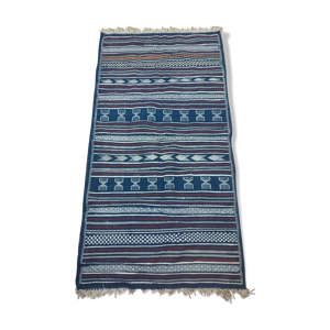 tapis bleu berbère fait à la main en pure laine 110x210cm