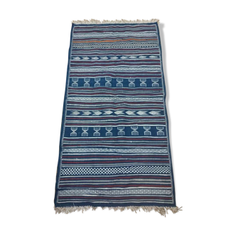 Blue Berber carpet Handmade wool 110x210cm