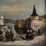 Huile sur panneau milieu XXe paysage breton Concarneau