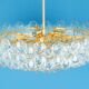 Large chandelier in gilded brass and crystal, Sciolari design by Palwa, Germany, 1970s.