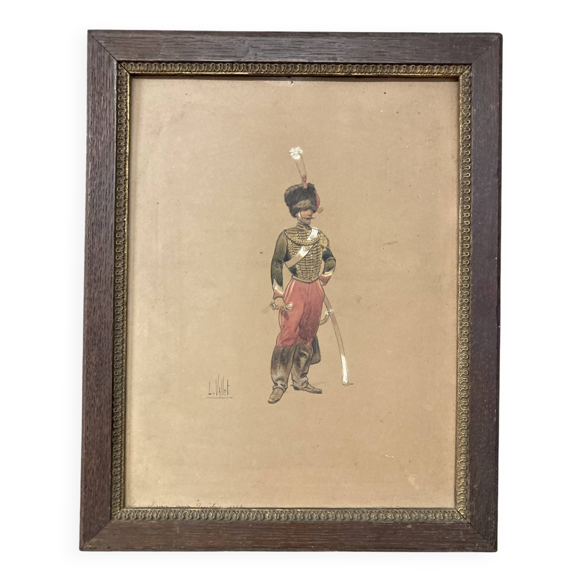 Louis vallet (1856-1940), non-commissioned officer of the guides, 1869 framed watercolor