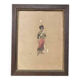 Louis vallet (1856-1940), non-commissioned officer of the guides, 1869 framed watercolor