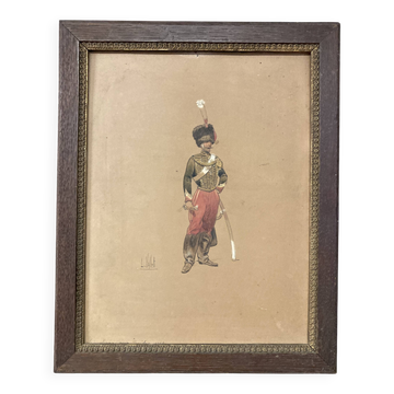 Louis vallet (1856-1940), sous-officier aux guides, 1869 aquarelle encadrée