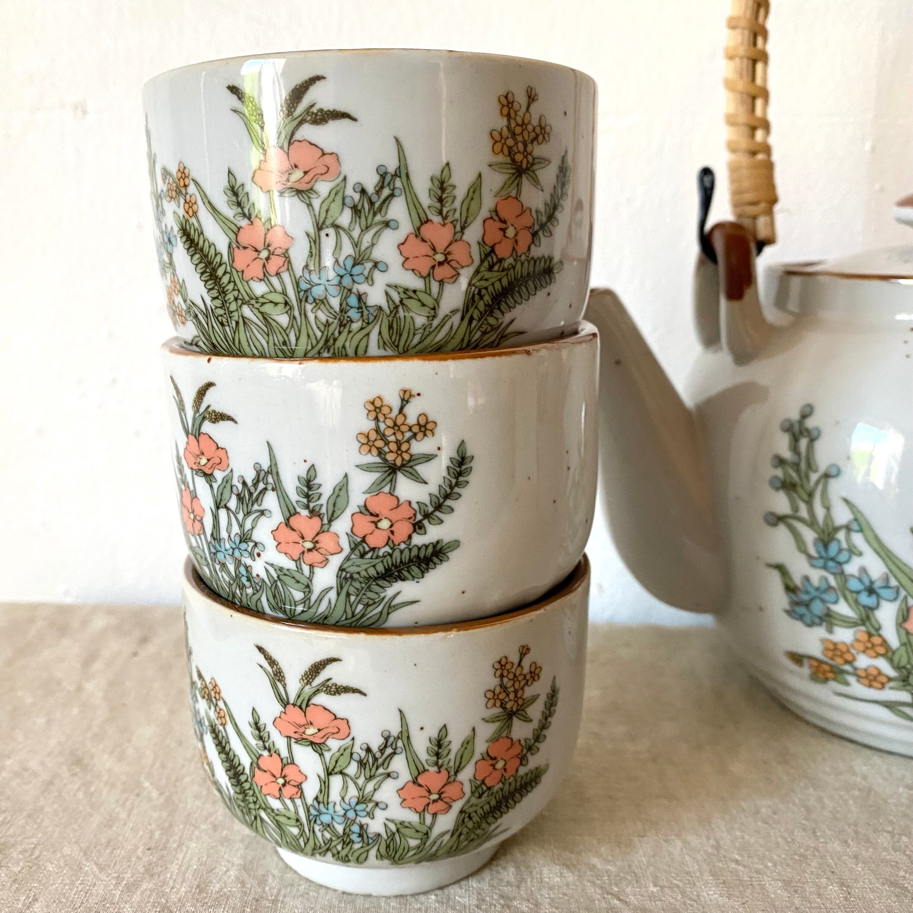 Vintage flowered stoneware tea service