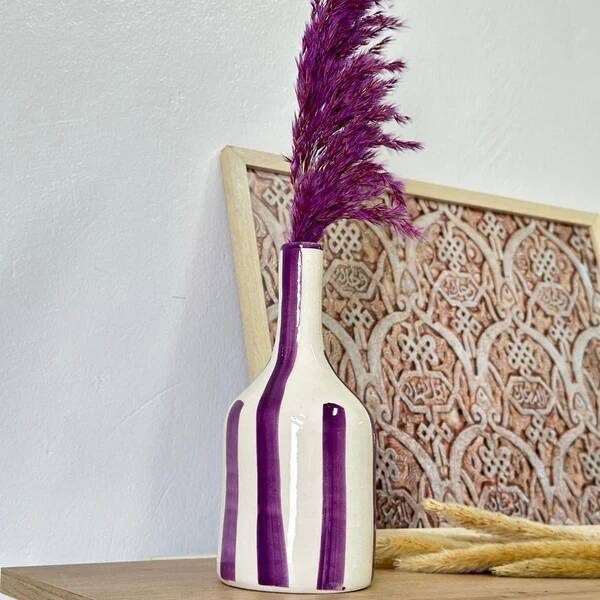 Striped purple artisanal bottle vase