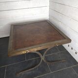 Table basse vintage en acier et cuir