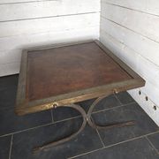 Vintage steel and leather coffee table