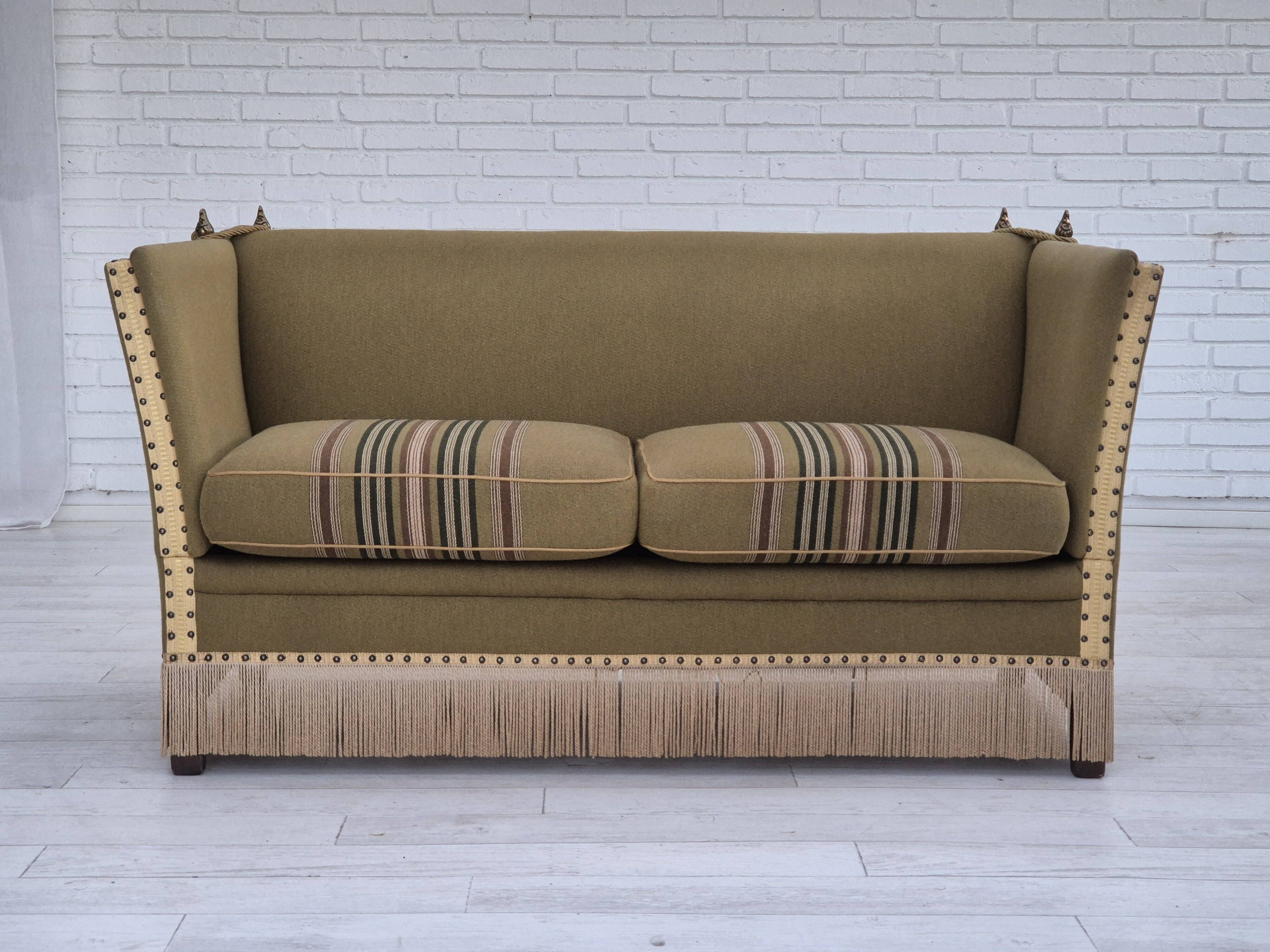 1960s, Danish velour 2 seater drop arm sofa, wool, original condition.