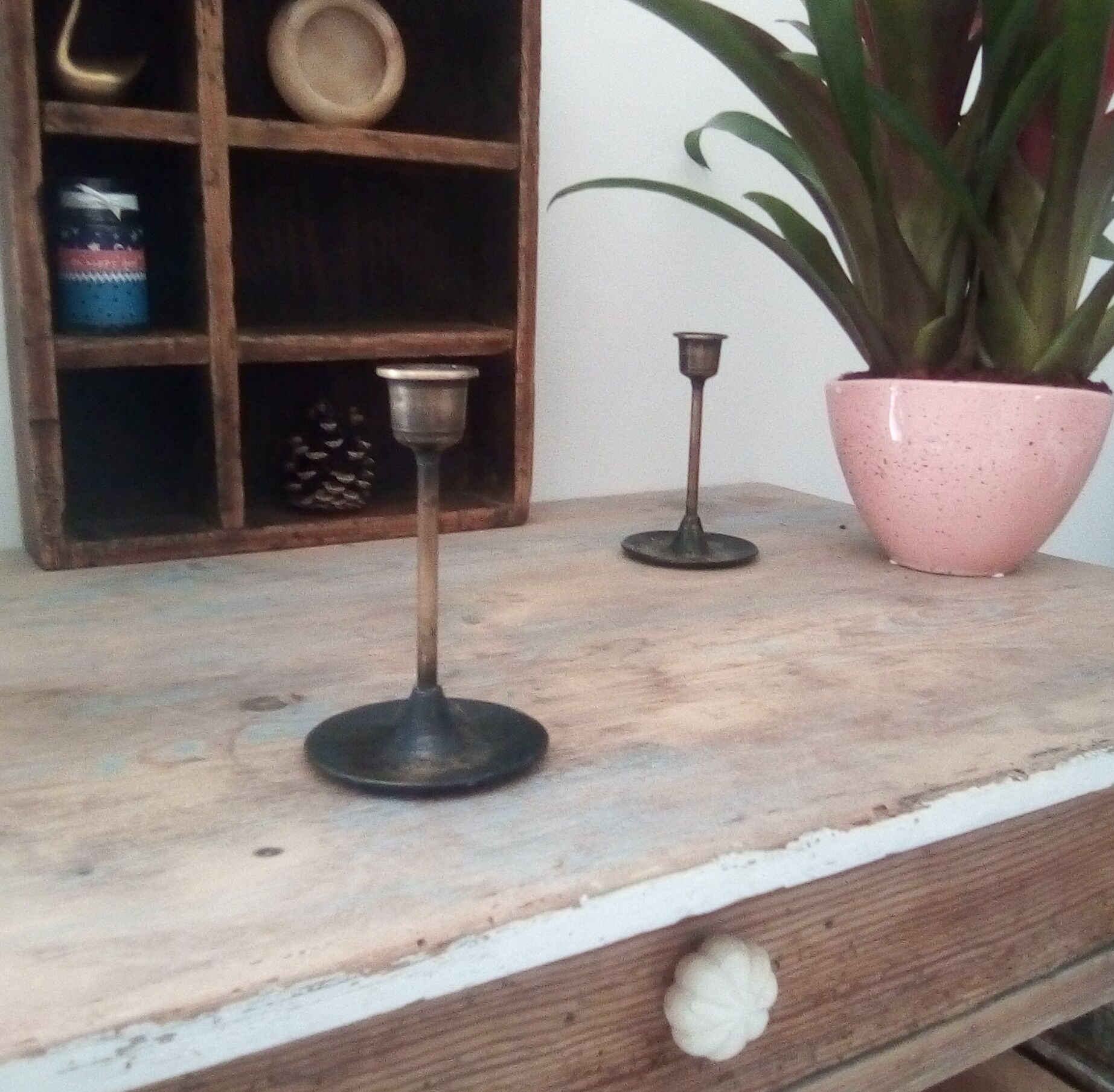 Pair of vintage Scandinavian brass candlesticks