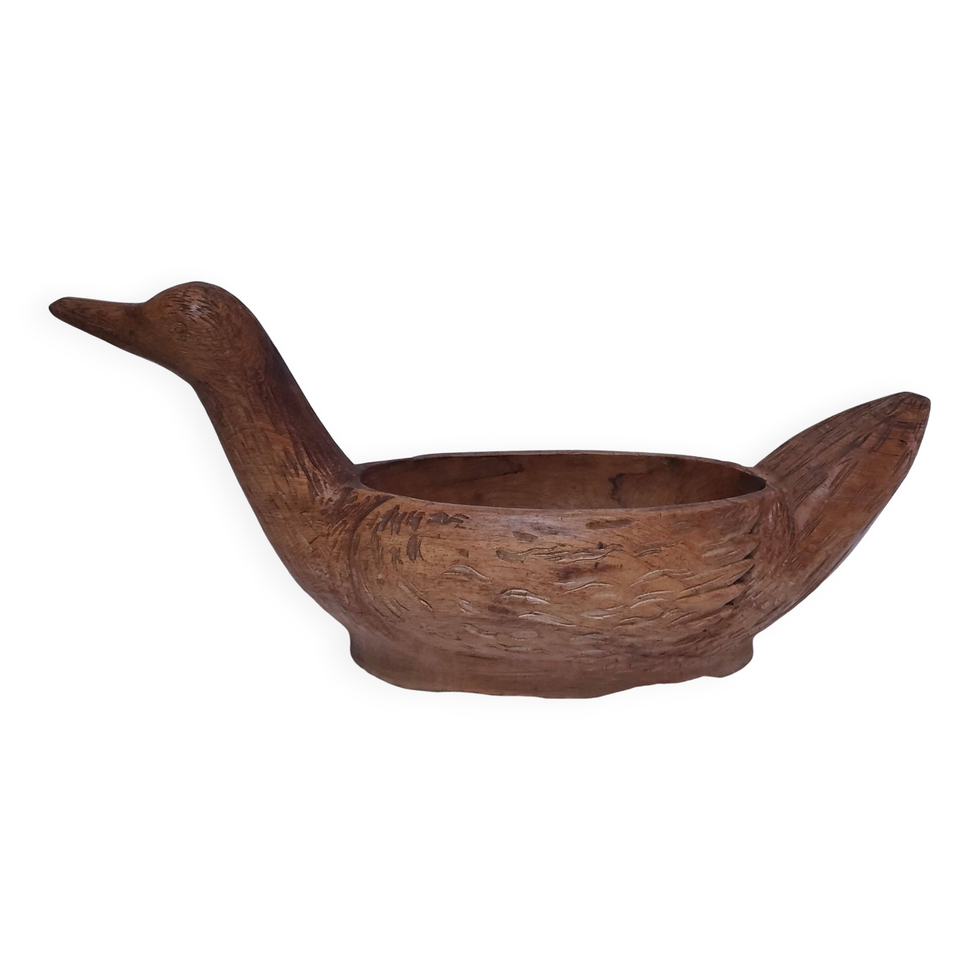 Solid wood fruit bowl carved bird