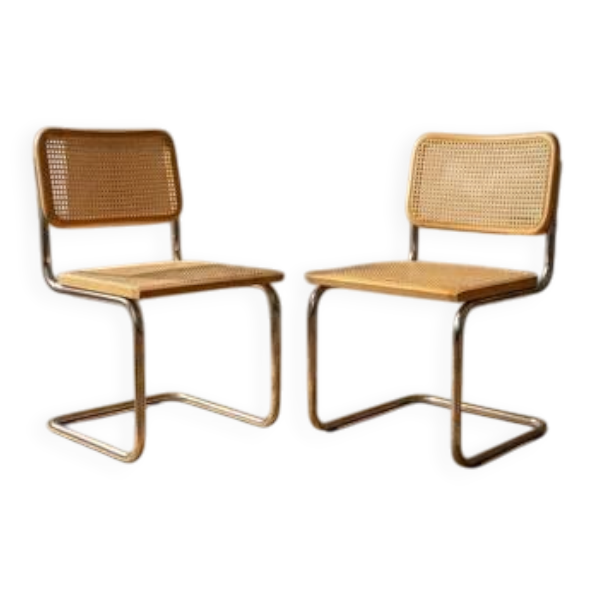 Paire de chaises Cesca, chaises de salle à manger en chrome et rotin Bauhaus par Marcel Breuer, moderne du milieu du siècle, 20e siècle