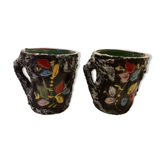 Set of 2 vintage lava stone mugs