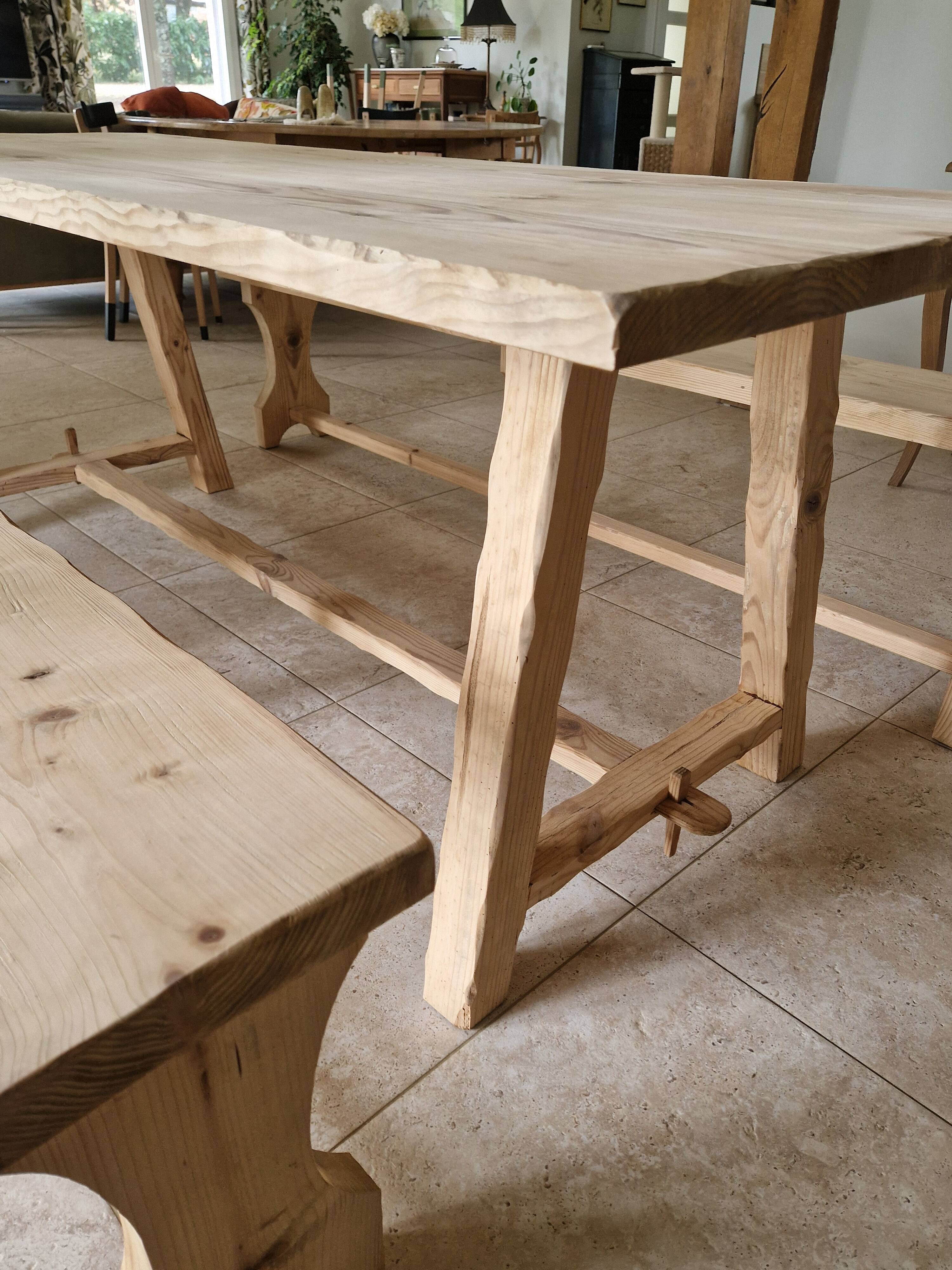 farm table and wooden benches