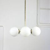 Mid-century Brass and Opaline Chandelier
