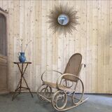 Rocking chair in curved beech and cane