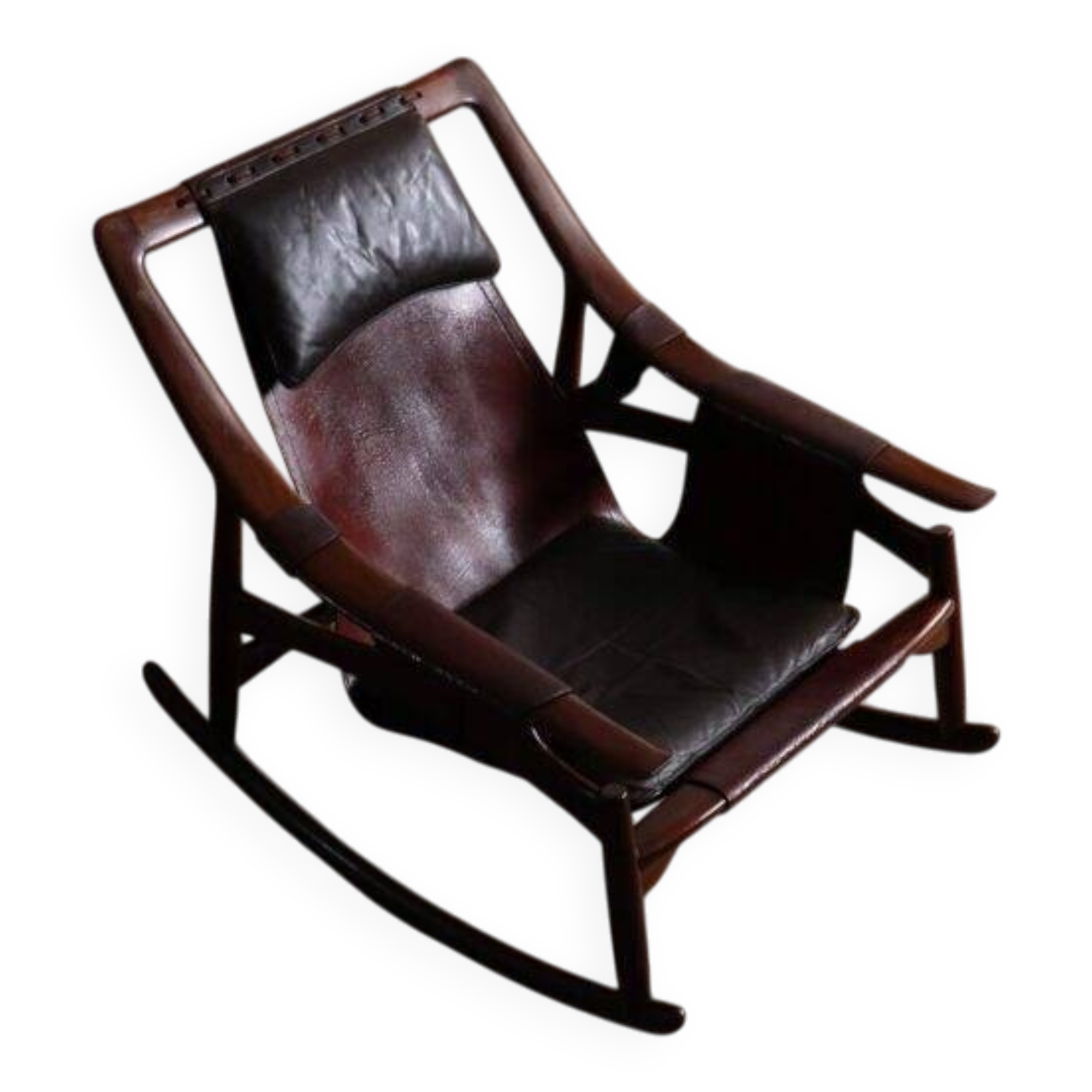 Liceu de Artes e Oficios rocking chair with ottoman, Brazil 1960s
