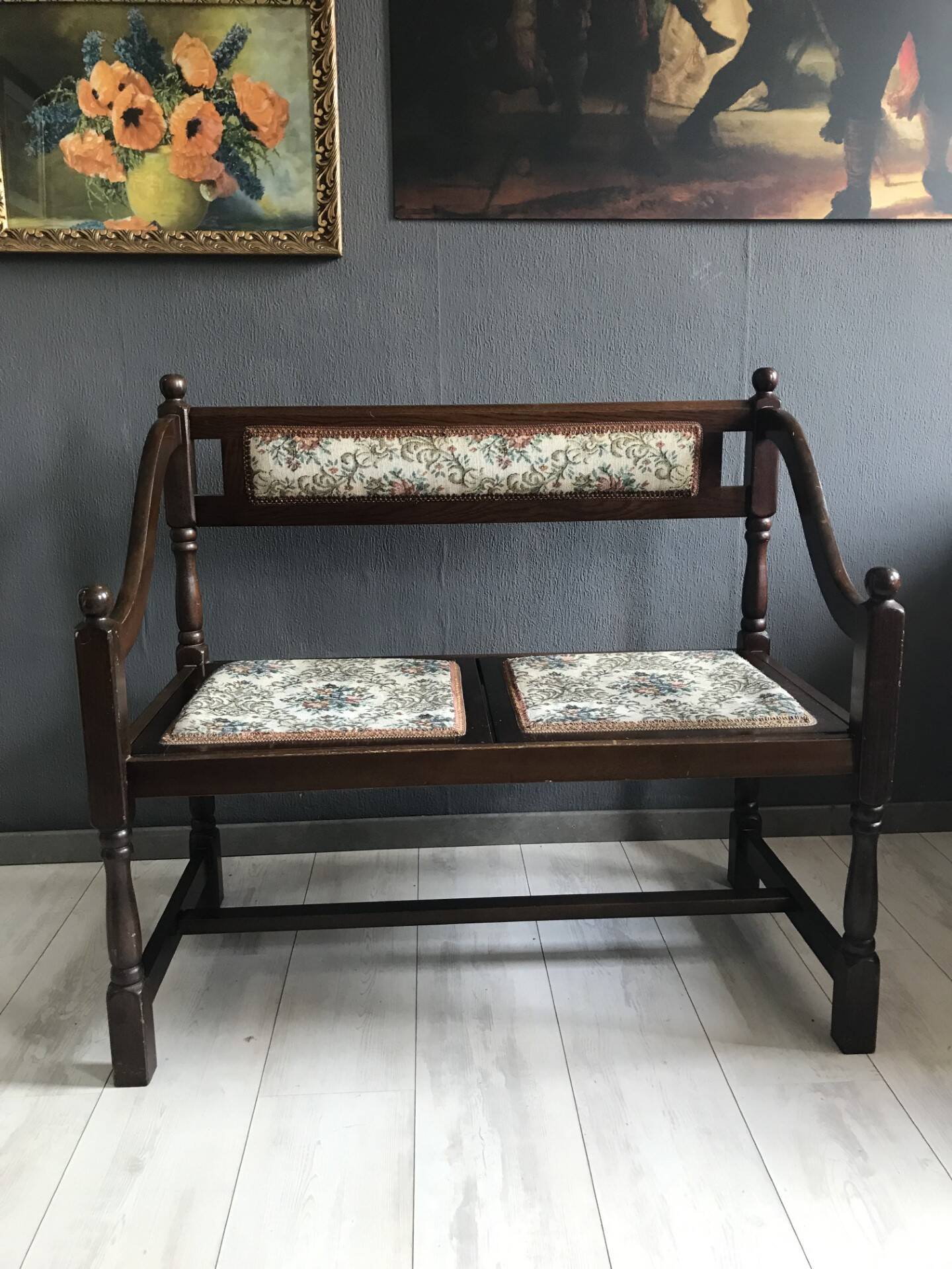 Vintage Antique Hall Bench 2-Person