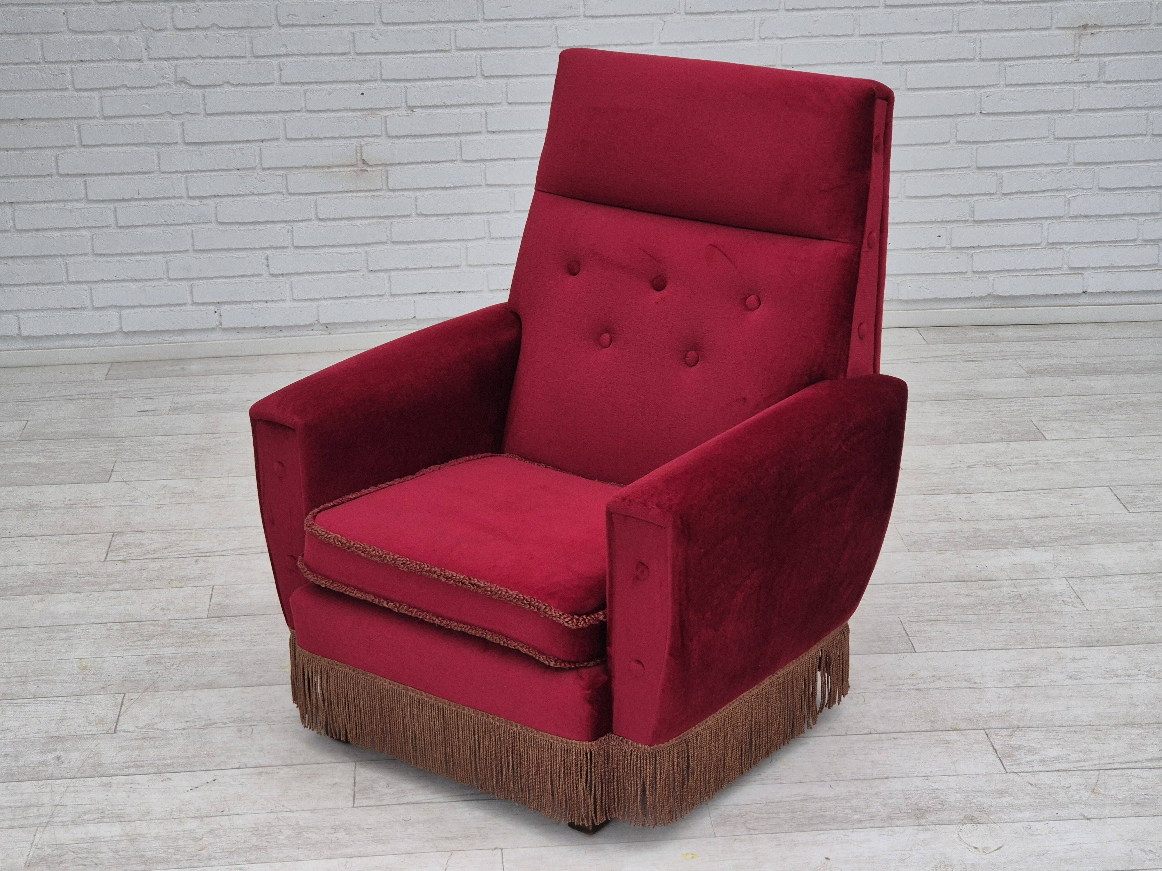 1970s, Danish highback armchair, original condition, red furniture velour.