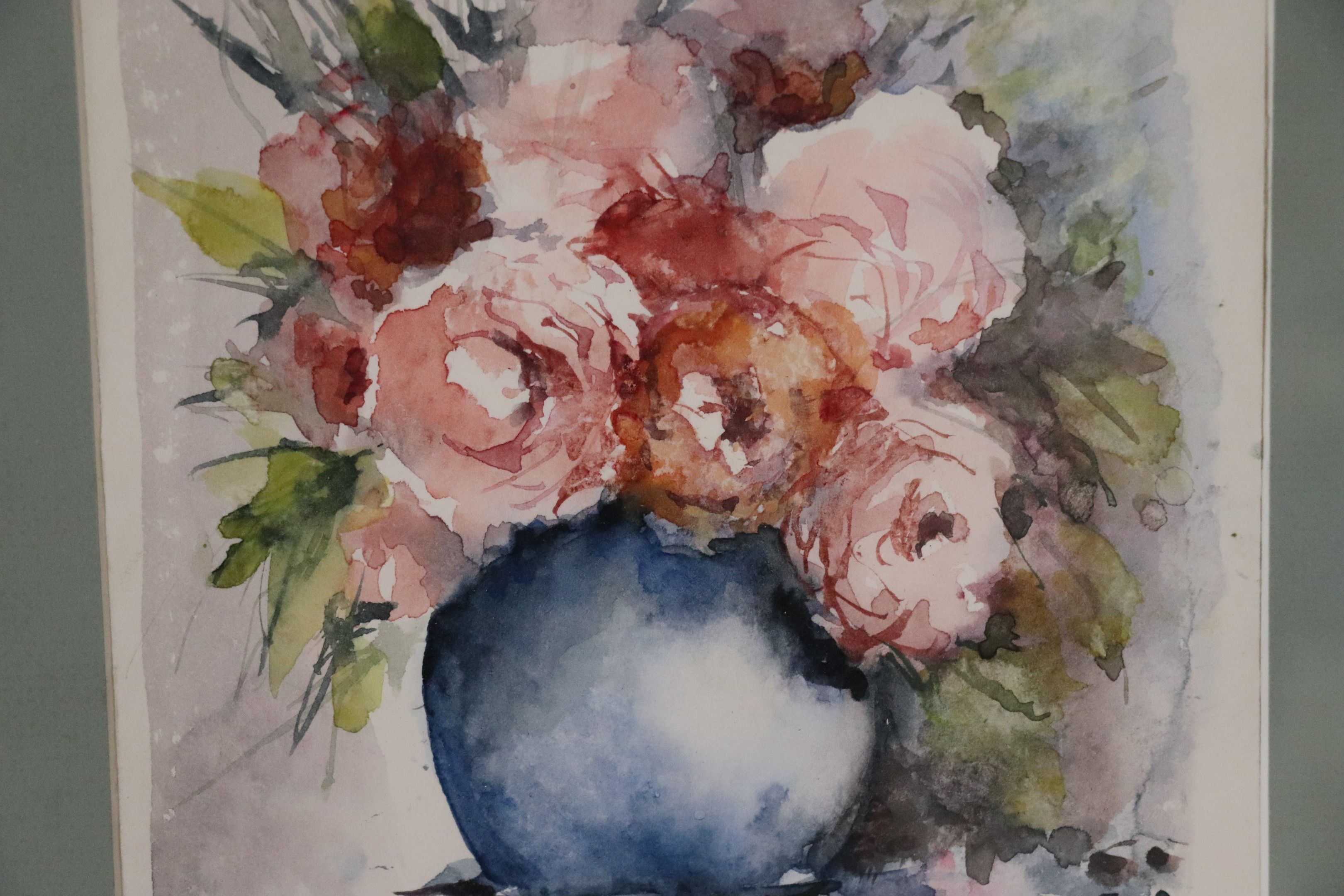 Signed watercolor flower vase