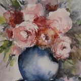 Signed watercolor flower vase