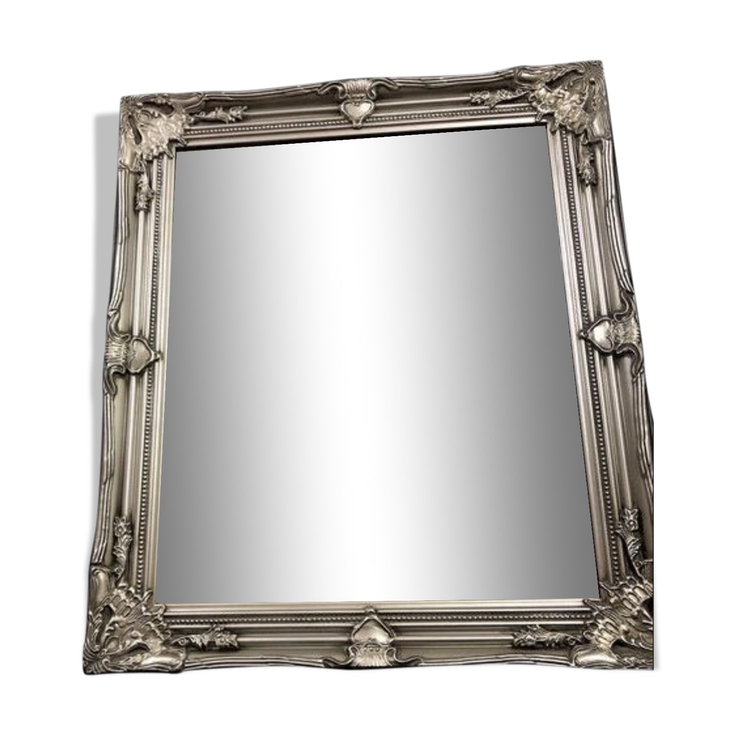 Solid baroque mirror with silver frame - Wood