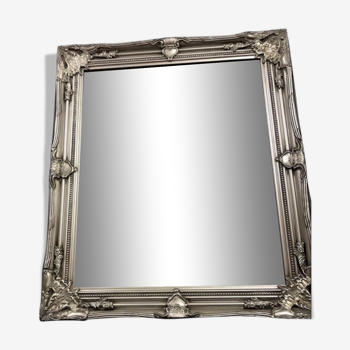 Solid baroque mirror with silver frame - Wood