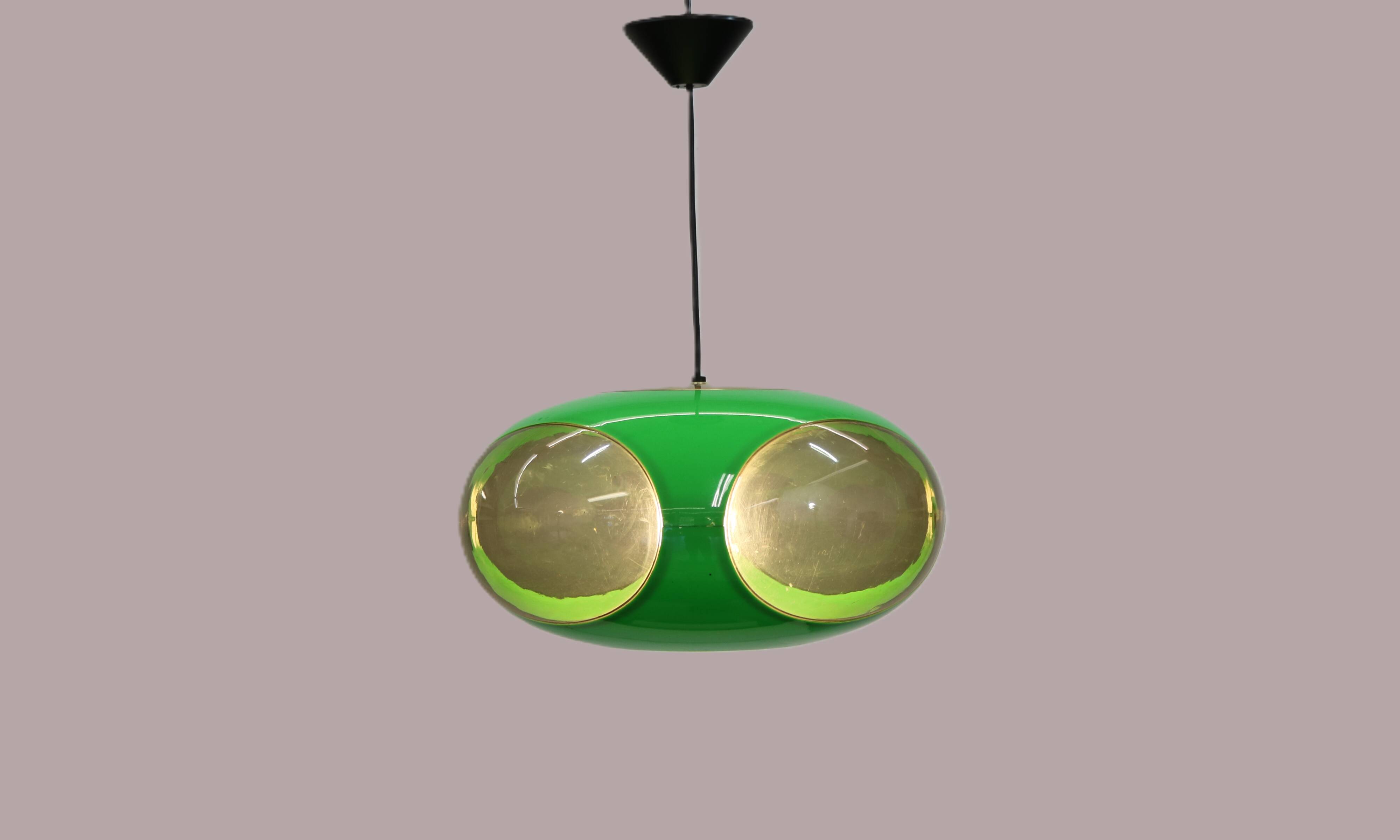 Massive Belgium Space Age UFO Lamp, Green Mid-Century Modern Lighting