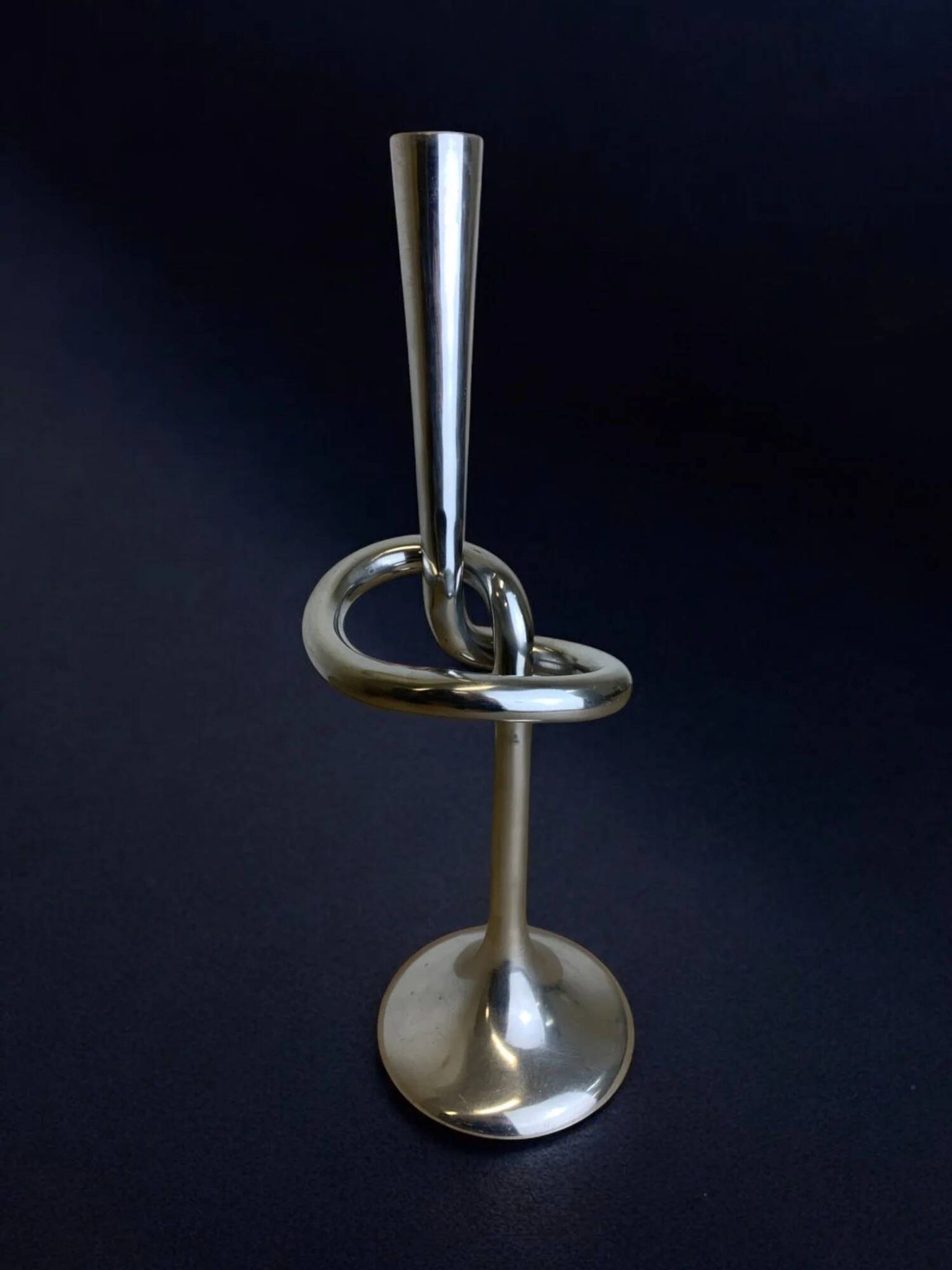 XL knotted candlestick in solid aluminium, Italy, 1980s