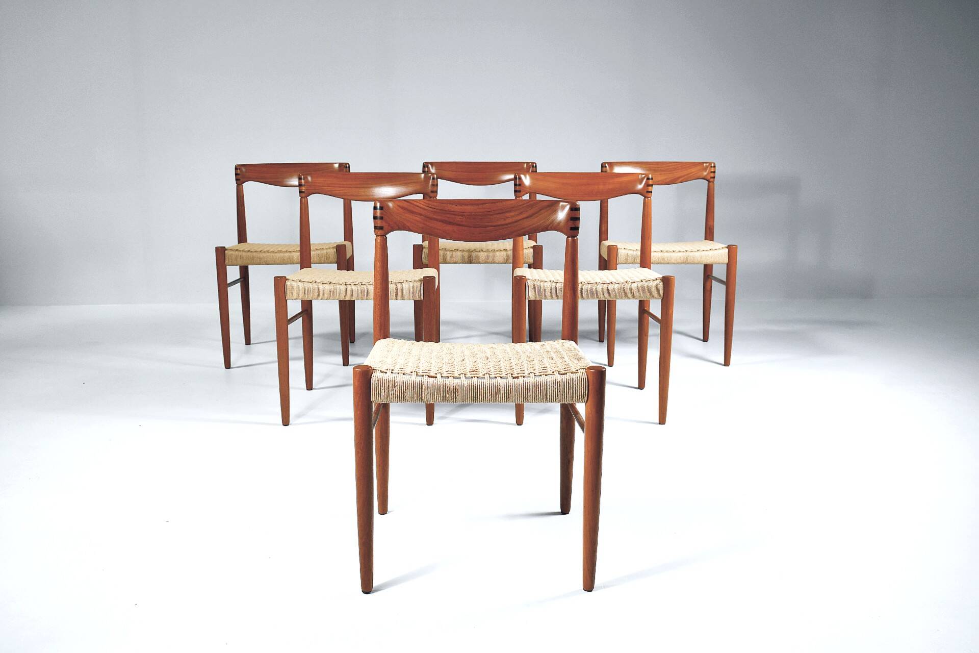 6 wood and rope chairs by Henry Klein for Bramin, 1960s