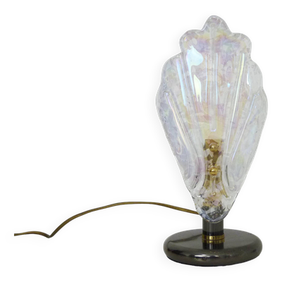Lampe de table à feuillage en verre et métal gris anthracite. Années 80
