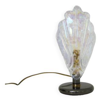 Lampe de table à feuillage en verre et métal gris anthracite. Années 80