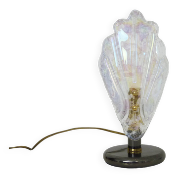 Foliage table lamp in glass and anthracite gray metal. 80 years