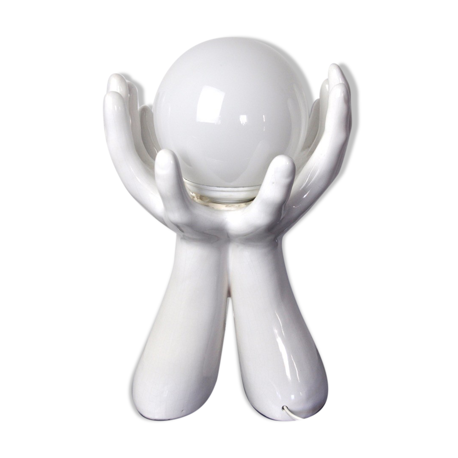 White ceramic "Hands" lamp France 1980