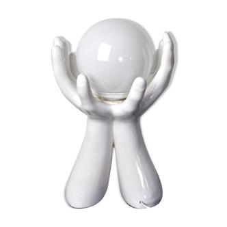 White ceramic "Hands" lamp France 1980