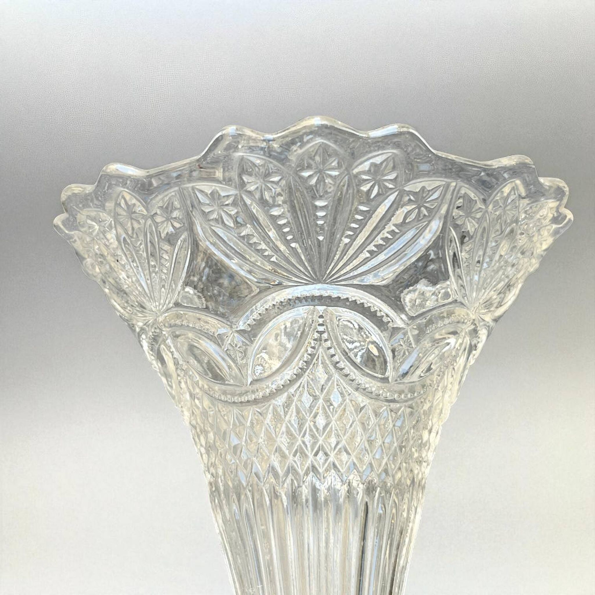 Art Nouveau glass and metal cornet vase with floral motif