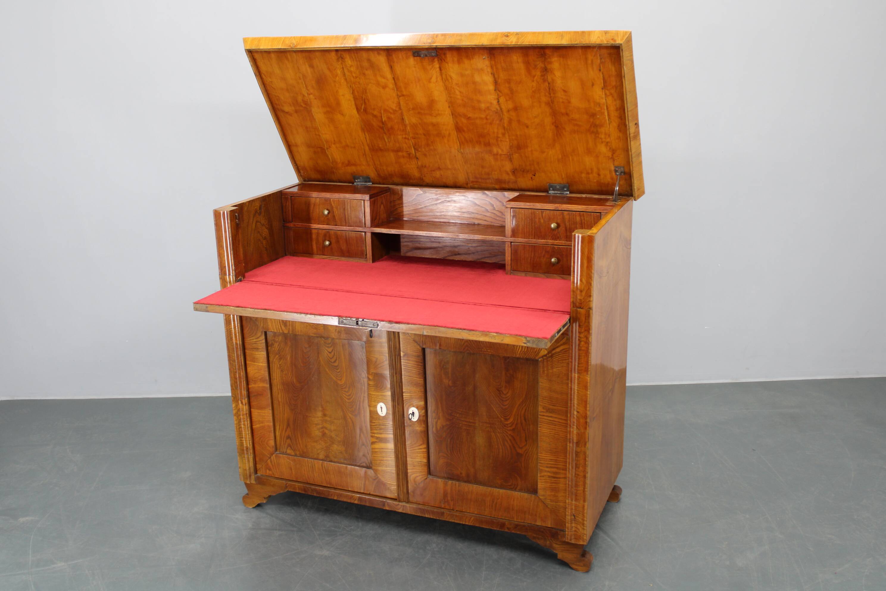 1930s Antique Cabinet with Writing Area in Walnut Finish ,Czechoslovakia